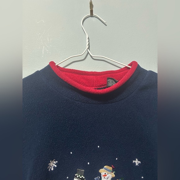 Vintage Croft and Borrow Navy Blue Snowman Family fleece Sweater - Picture 3 of 7